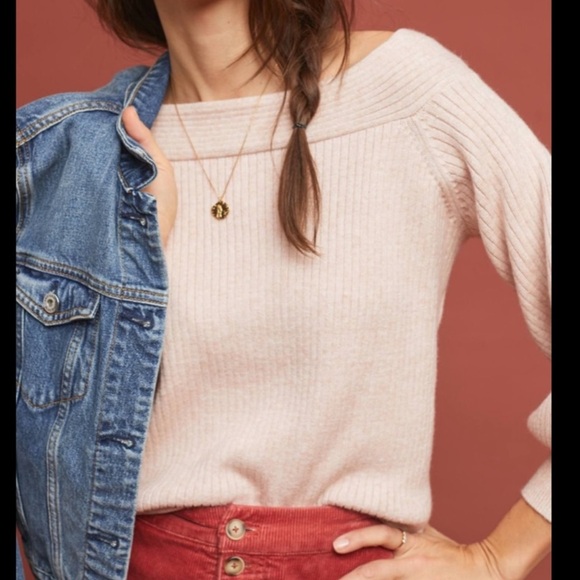 Anthropologie Moth Dancer Ribbed Off Shoulder Sweater - Picture 1 of 6